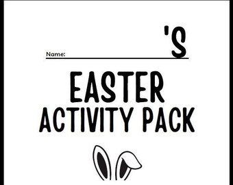 以下が含まれることがあります： 「Easter Activity Pack」というテキストとウサギの耳が付いた、白黒の印刷可能なイースターアクティビティパック。ページの下部に「耳をつけて自分を描きましょう！」というテキストがあります。