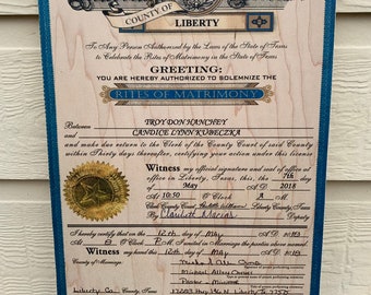 pix Marriage License Picture Frame Size marriage certificate frame etsy