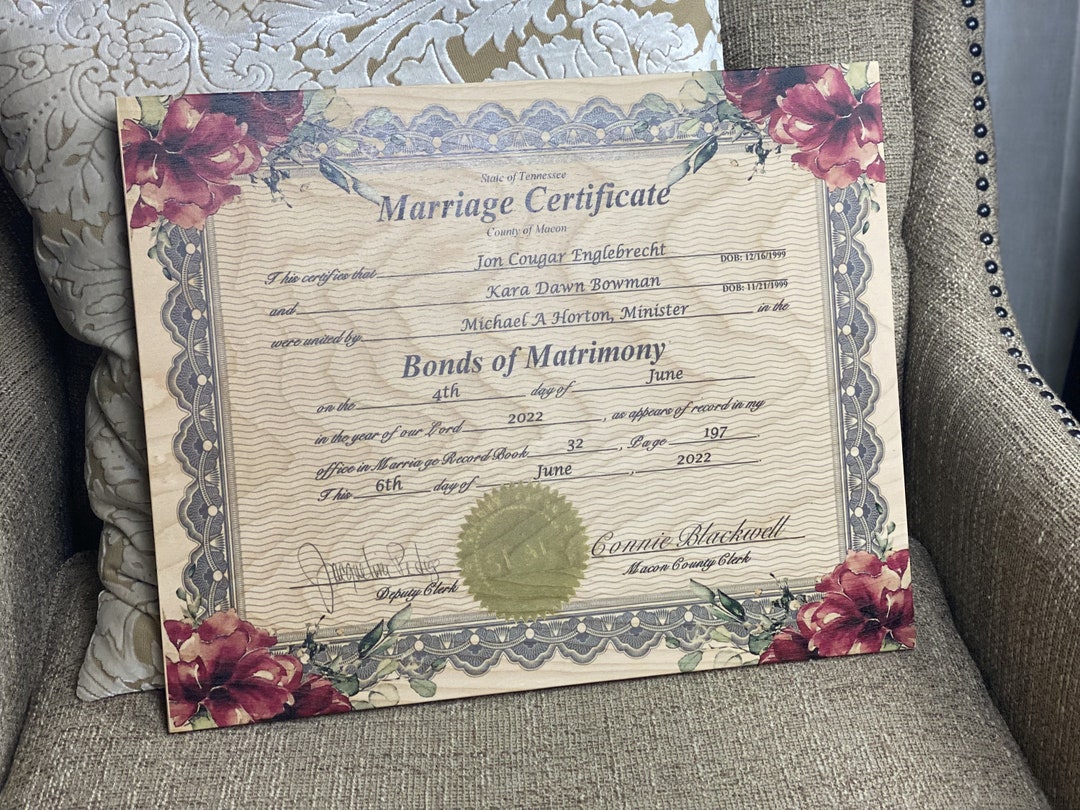 Marriage License Frame Printed on Wood. Anniversary Etsy