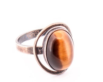 Vintage Tiger's Eye Stone Ring 925 Sterling Silver Ring Tiger's Eye Ring Size 7 3/4 Vintage Ring