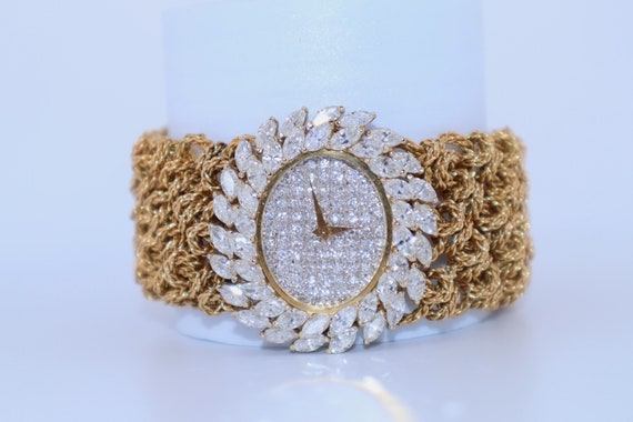 Rare Bueche Girod Vintage 18K Women s Watch French 18k Gold Diamond Timepiece Ladies Diamond Face Watch With Marquis Diamond Bezel Etsy UK