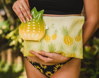 Pineapple Party Clutch Bag, Cotton bag, Accessory Pouch,Coin Purse, Bridesmaid Bags, Organizer, Aloha