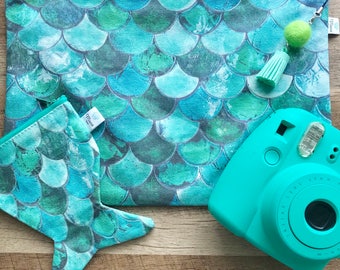Turquoise Mermaid Dreams Clutch Bag, 100% Cotton canvas Accessory bag for Bridesmaid party