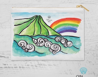Aloha Rainbow clutch bag, 100%Cotton Accessory Purse from Hawaii for Bridesmaid and birthday gifts, diamondhead design