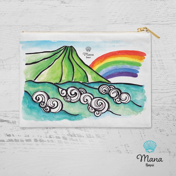 Aloha Rainbow clutch bag, 100%Cotton Accessory Purse from Hawaii for Bridesmaid and birthday gifts, diamondhead design