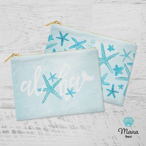 Starfish Wishes Clutch Bag, Cotton bag, Accessory Pouch,Coin Purse, Bridesmaid Bags, Organizer, Aloha