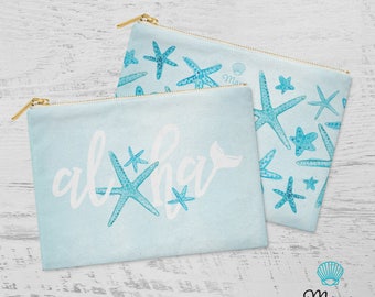 Starfish Wishes Clutch Bag, Cotton bag, Accessory Pouch,Coin Purse, Bridesmaid Bags, Organizer, Aloha