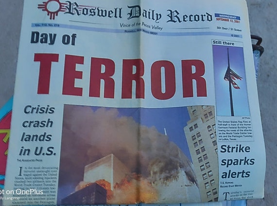 September 11 Roswell Daily Record 9 11 Full Sept 12 Newspaper Etsy