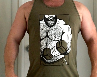 Big Jim TShirt / Tank - Military Green | Gay Bear T-Shirt | Gay Bear | Muscle | Muscle Bear | Scruff | Woof | Gay Gift | Gym | Biceps