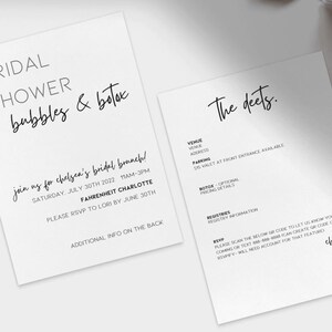 Modern Minimalist Bridal Shower Invitations- Bubbles & Botox - Template Only- Customizable