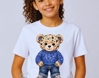 4th of July Rhinestone Teddy Bear, for Sublimation,DTF,Print Design for shirt,tumbler,mugs
