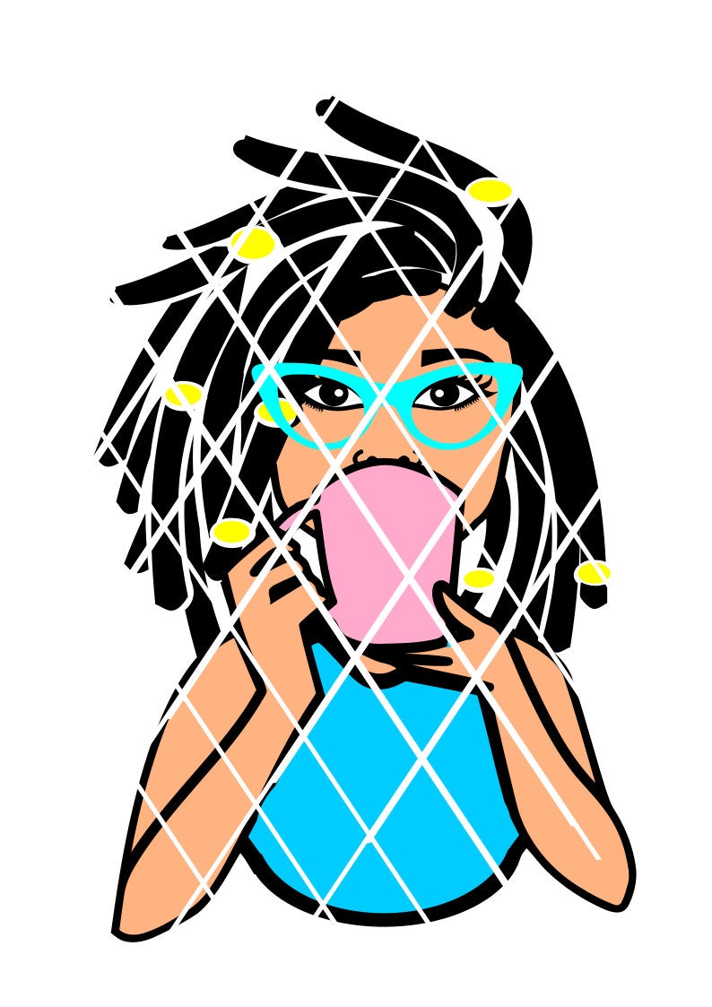 Download Locs Lady with mug svg Afro Locs svg Coffee drinking Rasta ...