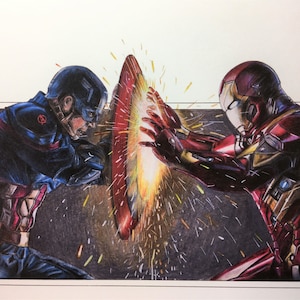Captain America Civil war print A4! Original artist print! Iron Man print! Comic gift idea!