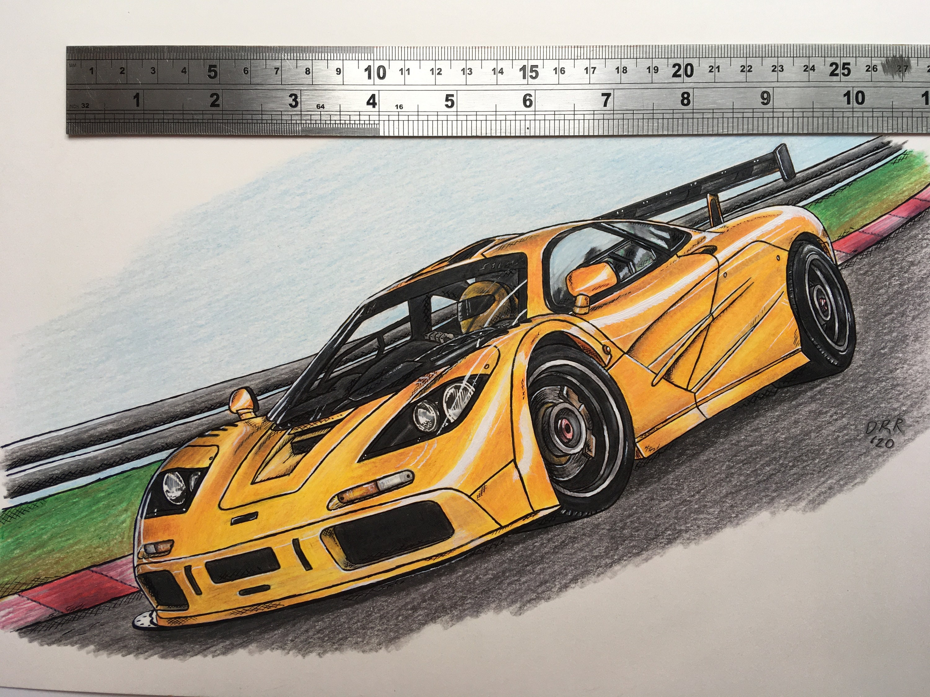 Mclaren F1 LM Drawing Hand Drawn Pencil and Paint A4 Car ...