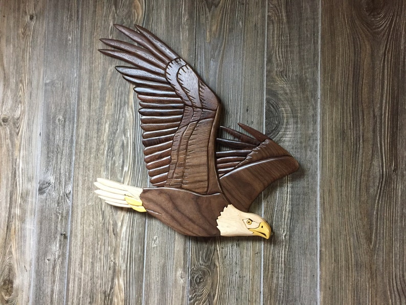Eagle Wood Intarsia Art Soaring Eagle Etsy