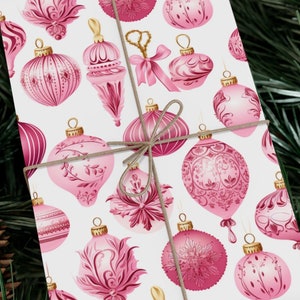 Wrapping Paper Christmas Wrapping Paper Pink Ornaments Gift Wrap Holiday Wrapping Paper Festive Gift Wrap