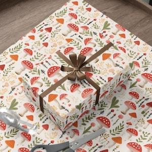 Wrapping Paper Mushroom Toadstool Gift Wrap Cottagecore Wrapping Paper Nature Inspired Gift Wrap Kids&#39; Birthday Wrapping Paper Baby Shower