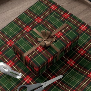 Wrapping Paper Traditional Christmas Plaid Wrapping Paper Holiday Gift Wrap Tartan Gift Wrap Green Christmas Gift Wrap