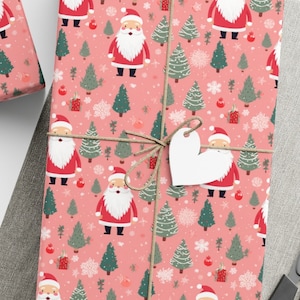 Pink Vintage Santa Christmas Wrapping Paper - Festive Holiday Gift Wrap, Gift Wrap Papers, Vintage Santa Pink Christmas Wrapping Paper