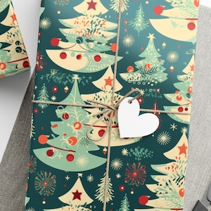 Wrapping Paper Christmas Wrapping Paper Retro Christmas Wrapping Paper Retro Style Joyful Holiday Gift Wrap Festive Christmas Tree 1950s