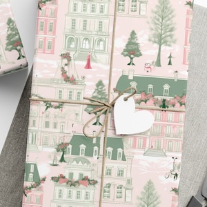 Wrapping Paper Blush Green Paris Apartment Christmas Wrapping Paper Parisian Christmas Gift Wrap Festive Holiday Design Parisian Elegant