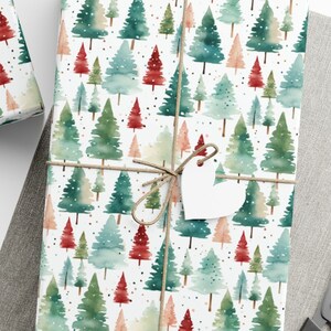 Watercolor Christmas Tree Wrapping Paper - Festive Holiday Gift Wrap, Gift Wrap Papers, Christmas Gift Wrap