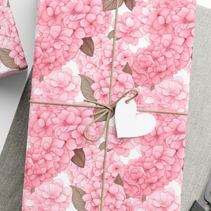 Pink Hydrangea Floral Wrapping Paper - Elegant Gift Wrap for Weddings, Birthdays, and Baby Showers, Gift Wrap Papers