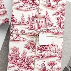 Wrapping Paper Toile Christmas Wrapping Paper Festive Gift Wrap Holiday Gift Wrap Paper Classic Red Wrapping Paper Classic Red Toile Design