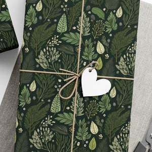 Green Botanical Woodland Forest Plant Leaves Christmas Wrapping Paper - Festive Holiday Gift Wrap, Gift Wrap Papers