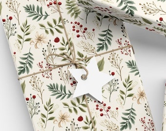 Wrapping Paper Cream Gift Wrap Winter Wrapping Paper Botanical Gift Wrap Christmas Elegant Holiday Cream Winter Botanical Christmas Gift