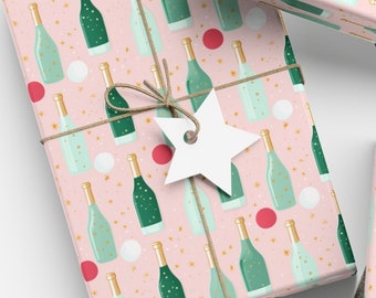 Cute Pink and Green Bubbly Champagne Wrapping Paper - Christmas and Birthday Gift Wrap, Gift Wrap Papers, Cute Wrapping Paper