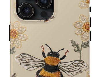 Custodia per telefono Afternoon Bee Light Bumblebee Custodia per iPhone Ricamo finto Cute Floral Bee Cover per telefono Bee Lover Gift Custodia per telefono Buzzworthy