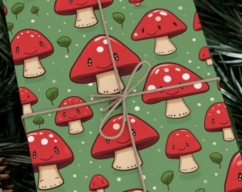 Inpakpapier Paddestoel Inpakpapier Leuk Cadeaupapier Grappig Inpakpapier Vakantie Cadeaupapier Rood Groen Cadeaupapier Feestelijk Wonderland