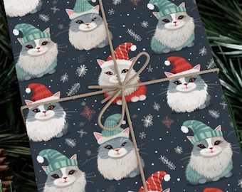Cute Kitty Cat Christmas Wrapping Paper - Festive Holiday Gift Wrap with Adorable Cat Design, Gift Wrap Papers