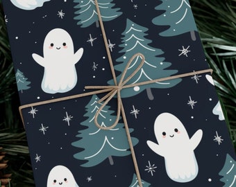 Wrapping Paper Christmas Ghost Gift Wrap Cute Spooky Ghost Wrapping Paper Unique Gift Wrap Spooky Cute Halloween Wrapping Paper Holiday