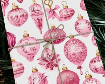 Wrapping Paper Christmas Wrapping Paper Pink Ornaments Gift Wrap Holiday Wrapping Paper Festive Gift Wrap