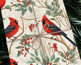 Wrapping Paper Winter Forest Cardinal Gift Wrap Birds Woodland Berries Holiday Gift Roll Christmas Wrapping Paper Bird Lover Gift Wrap
