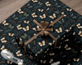 Cottagecore Dark Academia Butterfly Wrapping Paper - Christmas Gift Wrap, Gift Wrap Papers, Butterfly Wrapping Paper