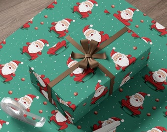 Wrapping Paper Santa Doing Yoga Christmas Wrapping Paper Healthy Santa Design Fit Santa Gift Wrap Funny Cute Wrapping Paper Pilates Holiday