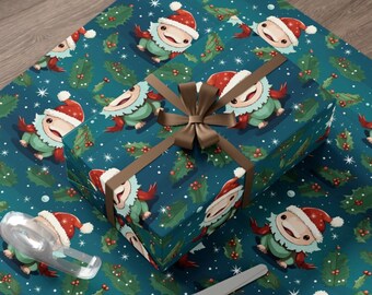ラッピングペーパー サンタアホロートルラッピングペーパー かわいいギフトラップ ユニークなラッピングペーパー お祝いギフトラップ ホリデーラッピングペーパーロール
