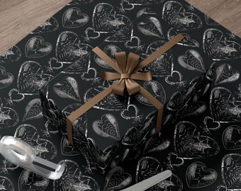 Wrapping Paper Gothic Spiderweb Love Hearts Wrapping Paper Black Grimwrap Gift Wrap Unique Anniversary Gift Wrap Paper