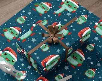 Wrapping Paper Kawaii Christmas Frog Santa Wrapping Paper Cute Gift Wrap Unique Wrapping Paper Holiday Gift Wrap Paper
