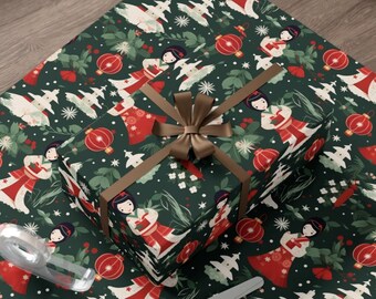 Papel de regalo Rollos de papel de regalo de Navidad japonés Inspirado en Japón Envoltura de regalo de cumpleaños Papel de álbum de recortes Álbum de recortes de Navidad japonés