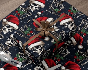 Wrapping Paper Santa Hat Skeleton Christmas Spooky Holiday Winter Themed Wrapping Paper Spooky Christmas Gift Wrap Haunting Surprise Wrap
