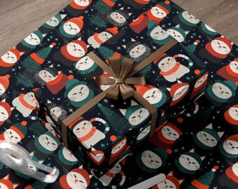 Papel de regalo Envoltura de regalo de Navidad para gatos Gatos con sombreros de Navidad Papel de regalo Envoltura de regalo linda Envoltura de regalo festiva Envoltura de regalo para amantes de los gatos