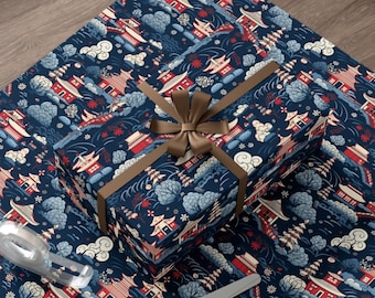 Papel de regalo Rollos de papel de regalo navideño japonés Envoltura de regalo de cumpleaños inspirada en Japón Envoltura de vibraciones japonesas Envoltura tradicional para álbumes de recortes