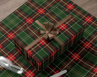 Wrapping Paper Traditional Christmas Plaid Wrapping Paper Holiday Gift Wrap Tartan Gift Wrap Green Christmas Gift Wrap