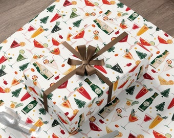 Papier d'emballage Motif boissons à cocktail Papier d'emballage Spirit Liqueur Emballage cadeau 21e anniversaire Emballage cadeau Barman Emballage cadeau Amusant Thème premium
