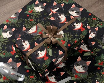 Papel de regalo Gato Papel de regalo navideño Gatito Envoltura de regalo navideño Amante de los gatos Papel de regalo Piel Bebés Envoltura Deleite Festivo Scrapbooking
