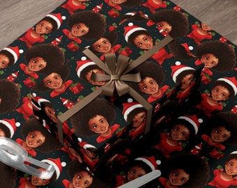 Melanin Magic Christmas Wrapping Paper - Cute Little Black Girl Holiday Gift Wrap, Wrapping Paper Featuring Little Black Girl